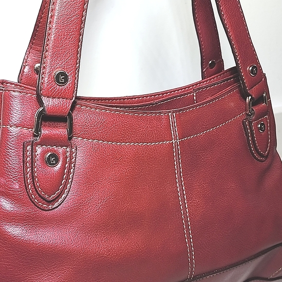 Vintage Leather Liz Claiborne Habdbag, Purse. Red Leather Tote Bag - Picture 2 of 14